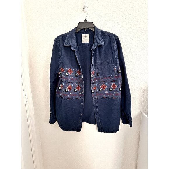 On The Byas Southwestern Button Down Shirt Cotton Blue/Red Long Sleeve Large - Picture 1 of 7